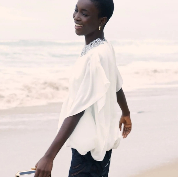 Anne Fontaine Poeme Blouse White Silk With Front Bodice Pleats Size 44 Size 12 - Picture 4 of 15